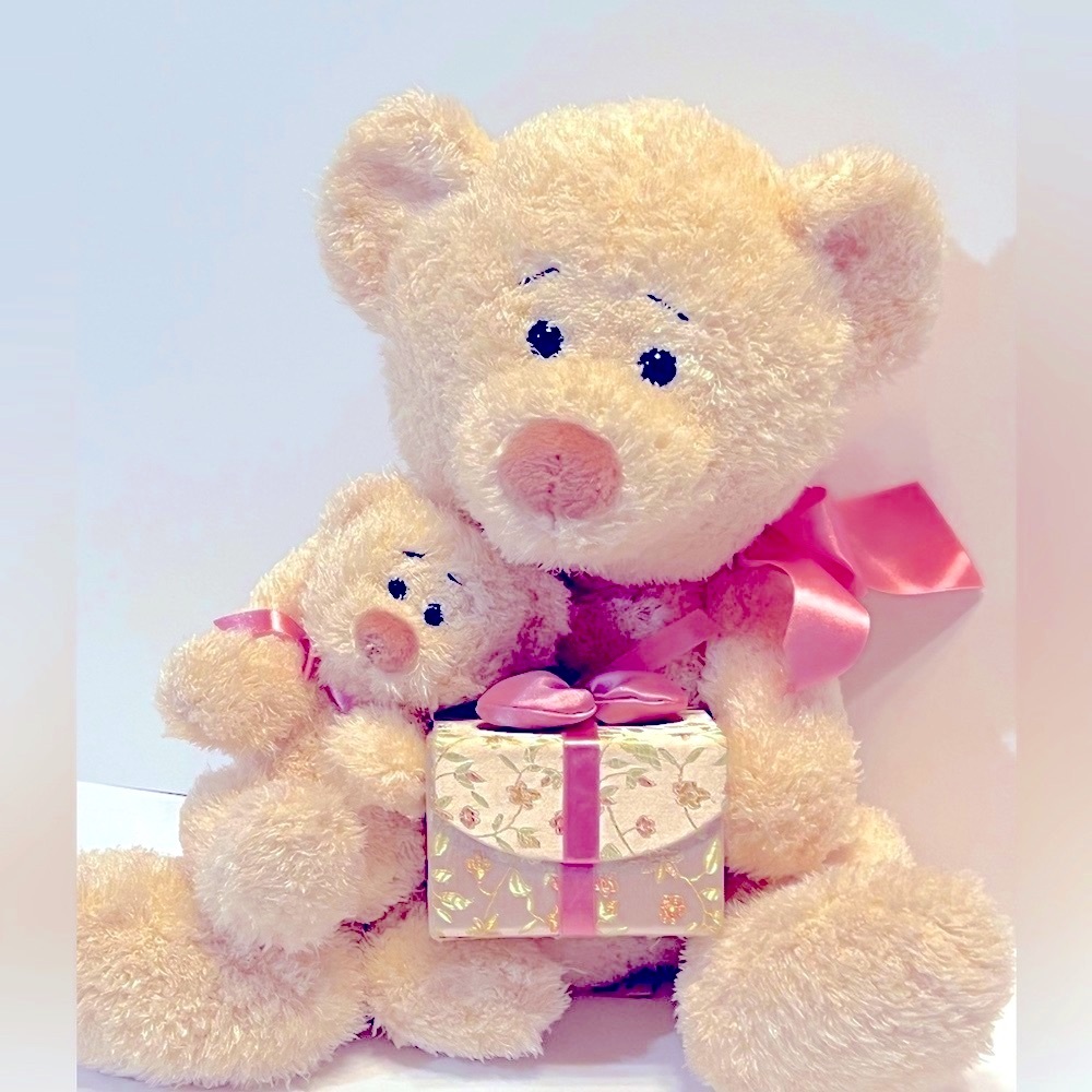 Plush Bear Mommy and baby bear with gift box